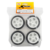 Pre-Glued 26mm Wide Radial Tires 4 pcs w/ White 5-Spoke Rim For 1/10 RC Touring Car
